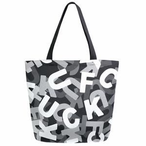Fashion Black White English Letter Extra Large Canvas Shoulder Tote Top XD